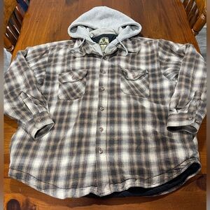 Field & Stream Vintage Mens Tan Cream Black Plaid Full Zip Hooded Jacket Size XL